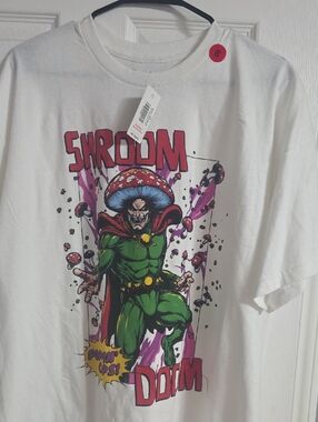 Spencer's White 'Shroom Doom' Graphic Tee with Green & Pink Art